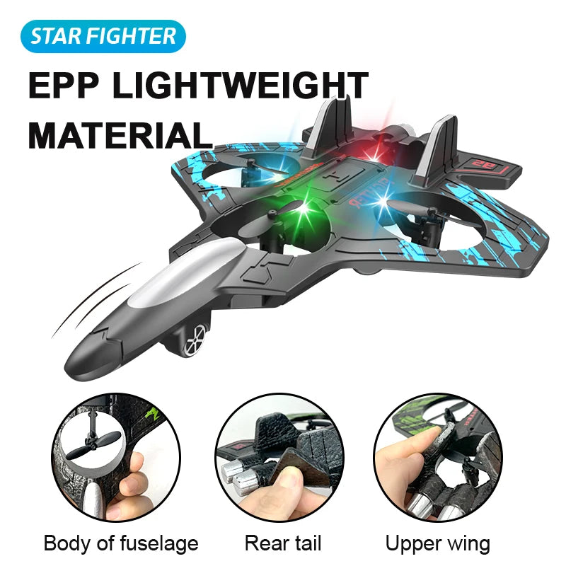 RC Star Fighter Drone Toy – Remote Control Jet with LED Lights, Cool Design & Easy Flying