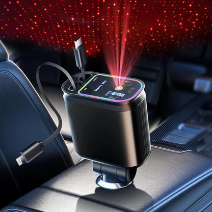 4 in 1 Retractable Car Charger with Starlight Roof Light
