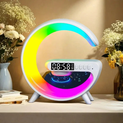 Digital LED Wireless Charger Speaker – 15W Fast Charging Bluetooth Speaker with Ambient Lights