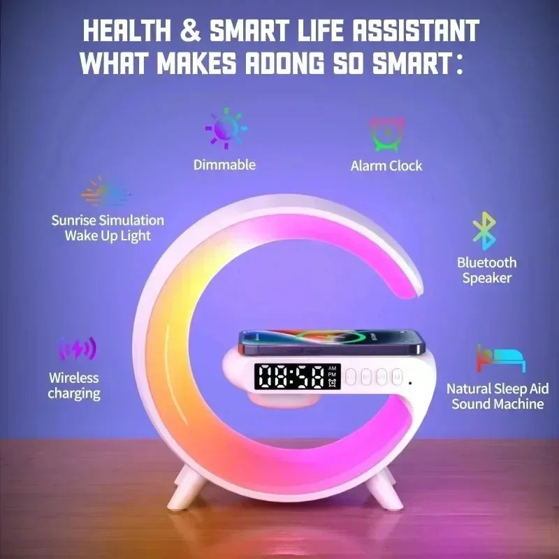 Digital LED Wireless Charger Speaker – 15W Fast Charging Bluetooth Speaker with Ambient Lights
