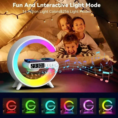 Digital LED Wireless Charger Speaker – 15W Fast Charging Bluetooth Speaker with Ambient Lights