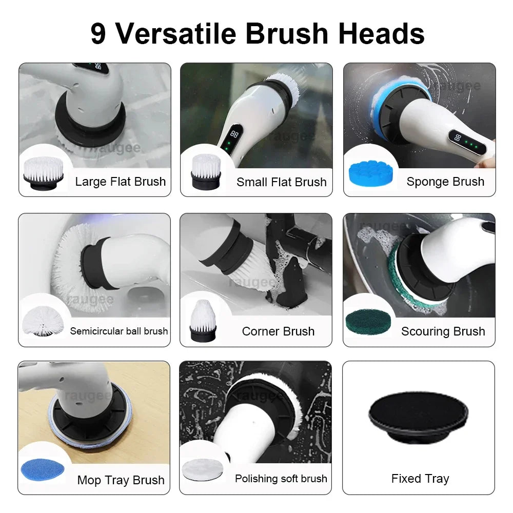 Electric Cleaning Brush – Cordless Spin Scrubber with Replaceable Heads