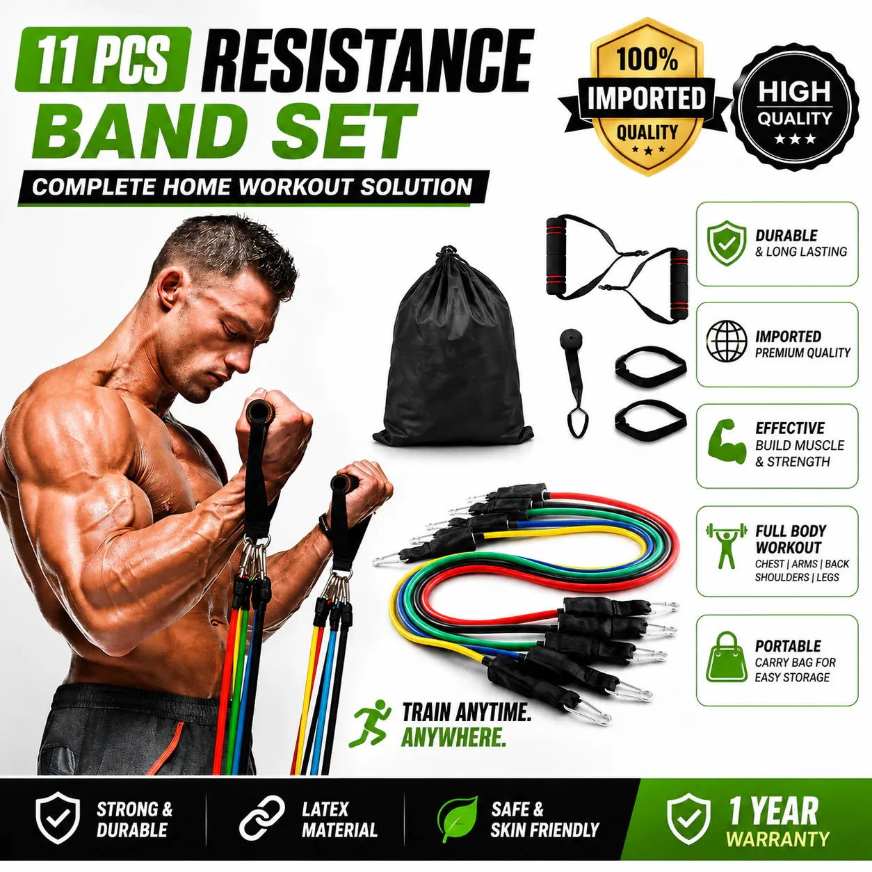 11-Piece Resistance Band Set for Home Gym