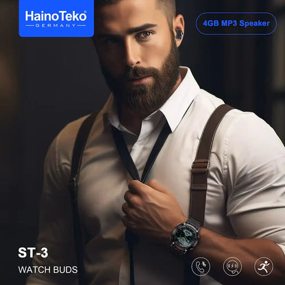 Haino Teko ST-3 Watch Buds – AMOLED Smartwatch with 4 GB MP3 Speaker & Built-in Earbuds | Fitness Tracker, Voice Recorder & BT Calling