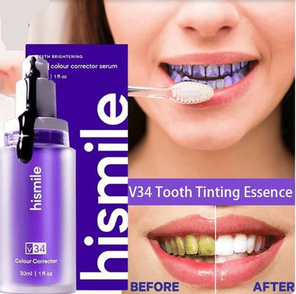 Original Hismile V34 bottle close-up for teeth brightening and colour correction