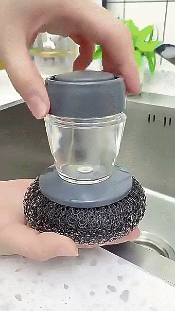 Liquid Adding Pot Washing Brush – Soap Dispensing Kitchen Scrubber with Replaceable Head