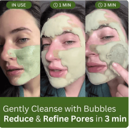 Close up of mask foaming and bubbling on skin surface