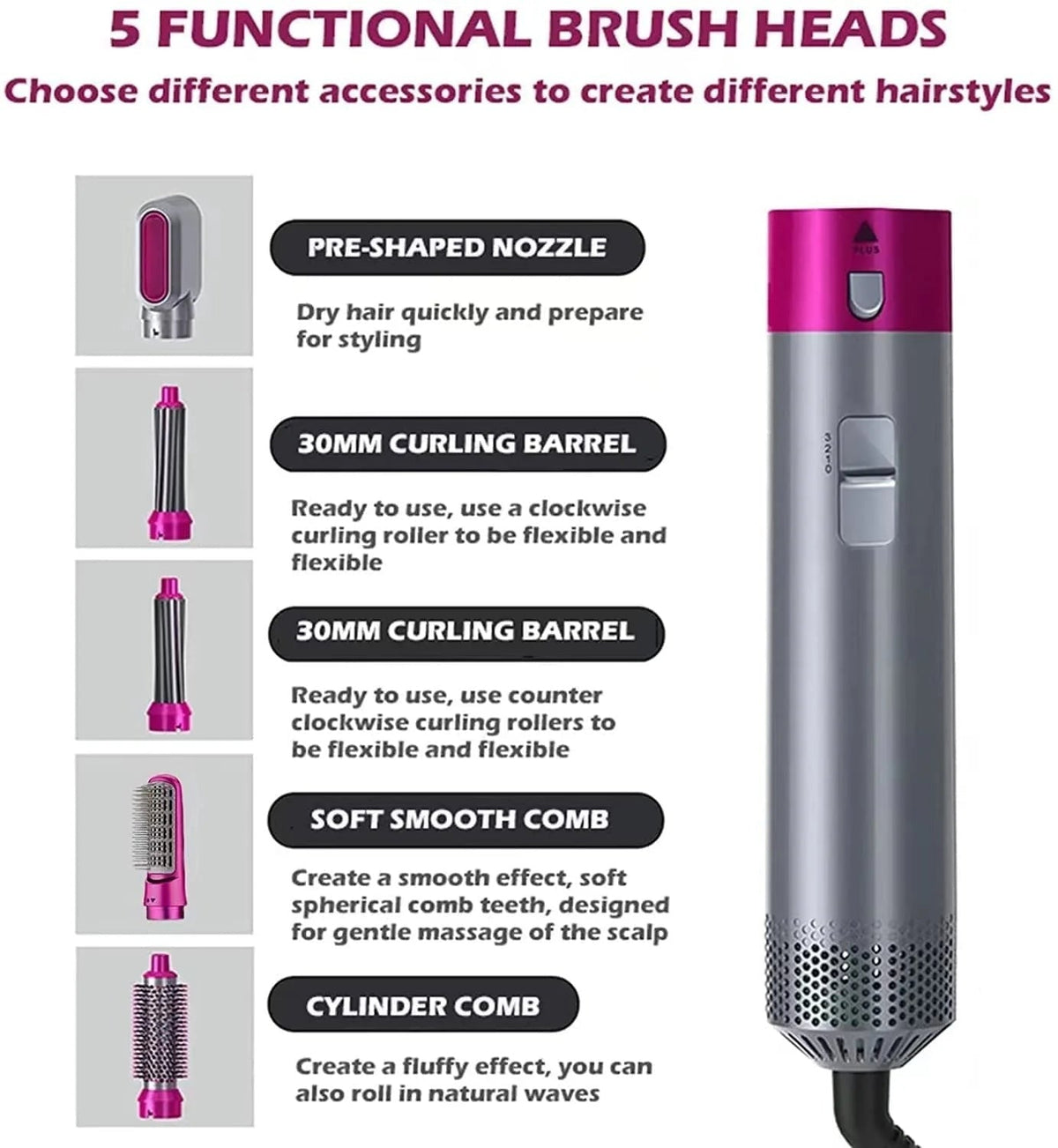5 in 1 Hot Hair Dryer With Free Gift Hair Hold Spray