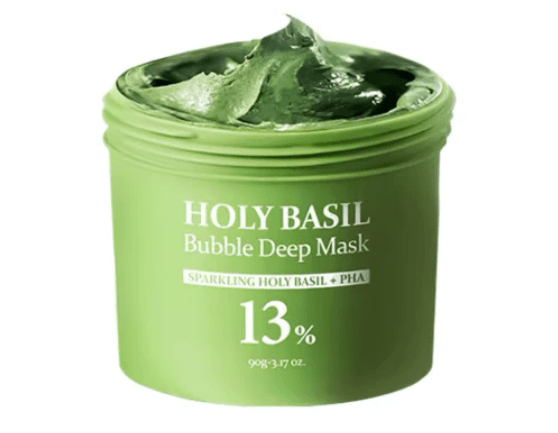 Jar of Deep-Clean Holy Basil Bubble Mask on white background
