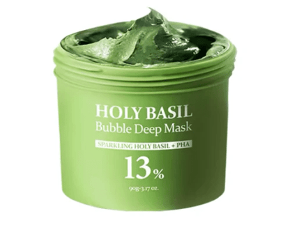 Jar of Deep-Clean Holy Basil Bubble Mask on white background