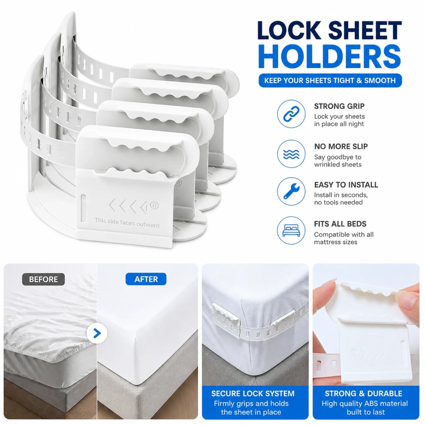 Bed Sheet Holder Straps with Tucker Tool