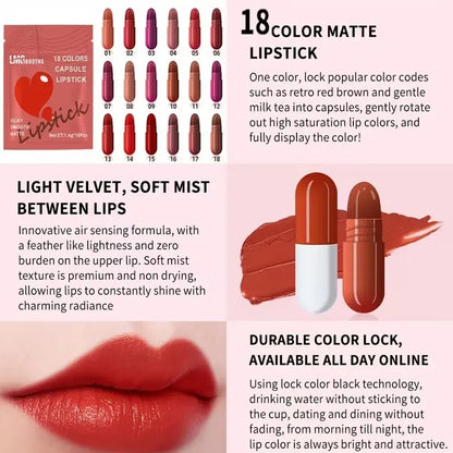 18 PCS Mini lipstick set, 18 colors, Capsule Lipstick Set caramel matte velvet Candy, Lipstick waterproof, long-lasting, Makeup lipstick For Girls